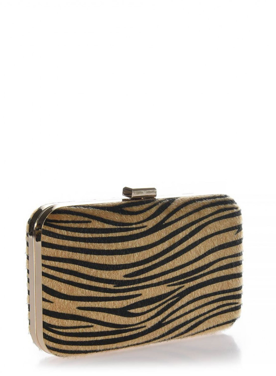 RAVE Clutch bag zebra animal print με χρυσή μεταλλική ράγα 5626