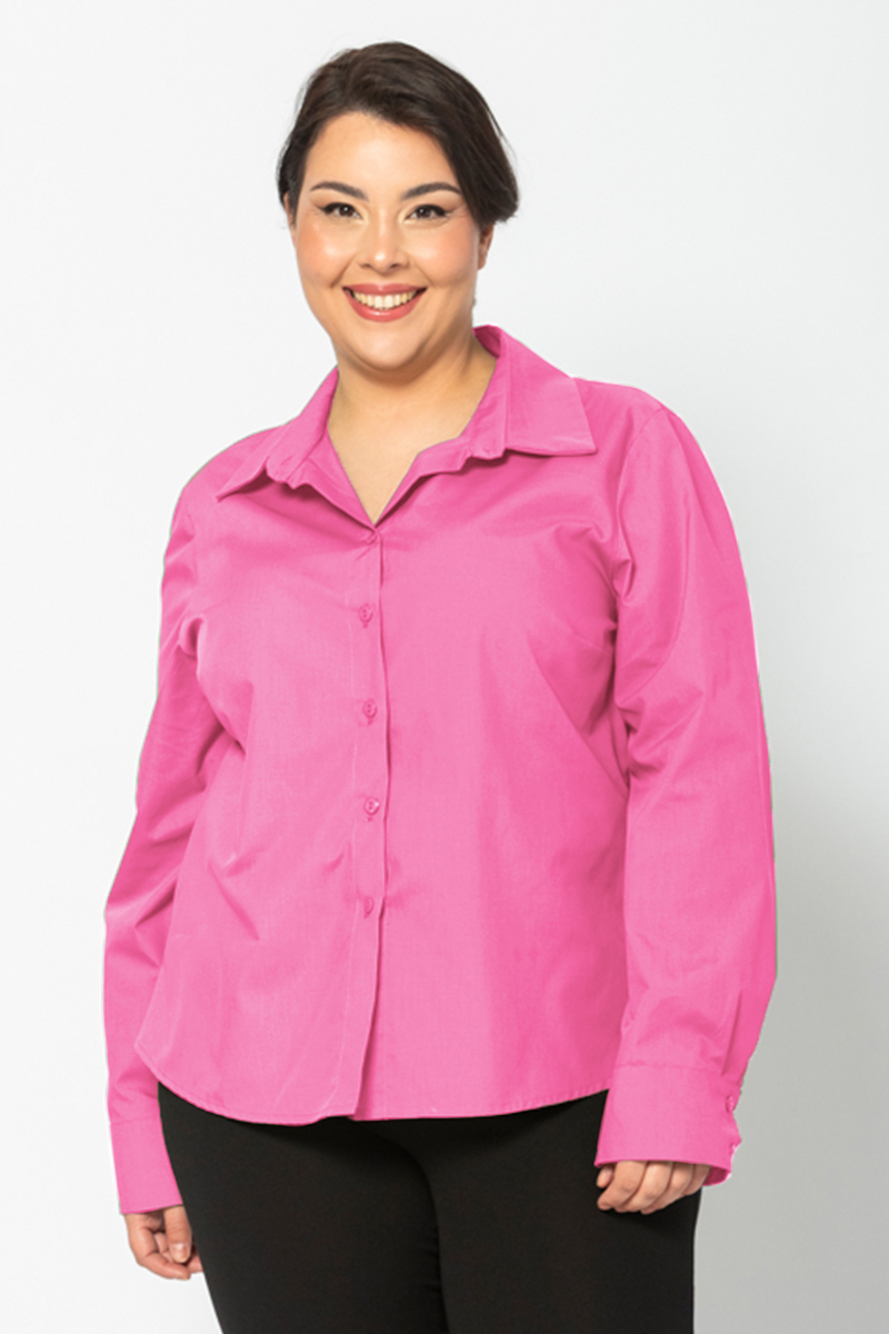 Happy Sizes Κλασικό βαμβακερό πουκάμισο σε ροζ χρώμα 1423.5278-Ροζ