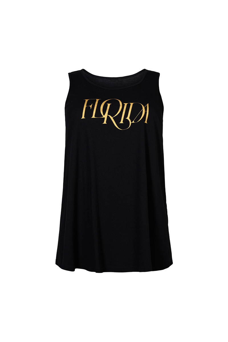 Happy Sizes Αμάνικη ελαστική μπλούζα με τύπωμα ‘florida’ σε μαύρο χρώμα 50098/8-Μαύρο
