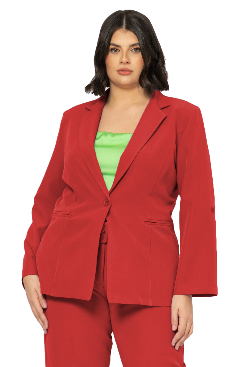 Happy Sizes Κρεπ σακάκι αφοδράριστο με κουμπί σε κόκκινο χρώμα 1422.3087-Κόκκινο