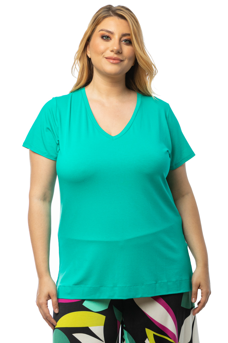 Happy Sizes T-shirt με V λαιμόκοψη σε πράσινο χρώμα 1423.8432-Πράσινο