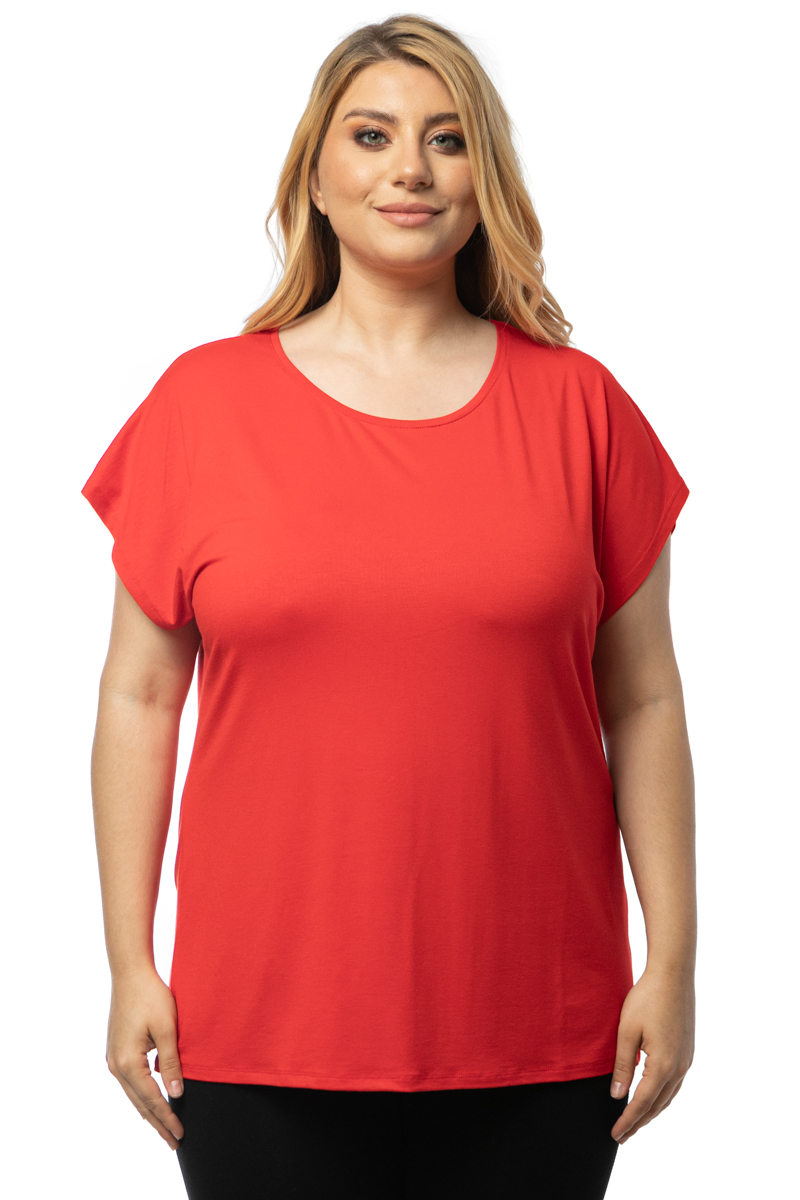 Happy Sizes T-shirt με στρογγυλή λαιμόκοψη σε κόκκινο χρώμα 1423.8433-Κόκκινο