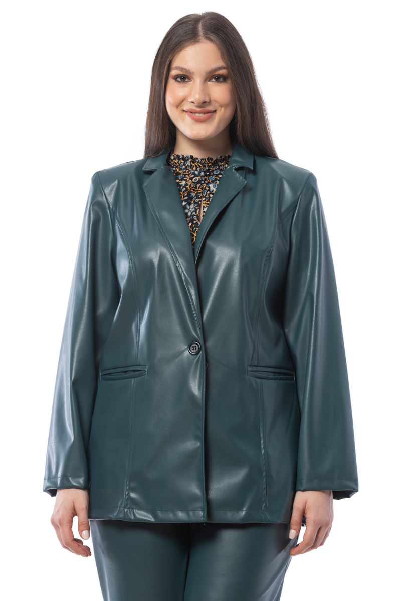 Happy Sizes Σακάκι leather-like με τσέπες σε πετρόλ χρώμα 14223.3107-Πετρόλ