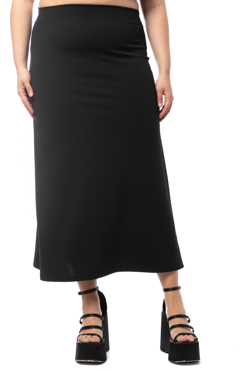 Happy Sizes Maxi φούστα scuba εβαζέ σε μαύρο χρώμα 14223.6183-Μαύρο