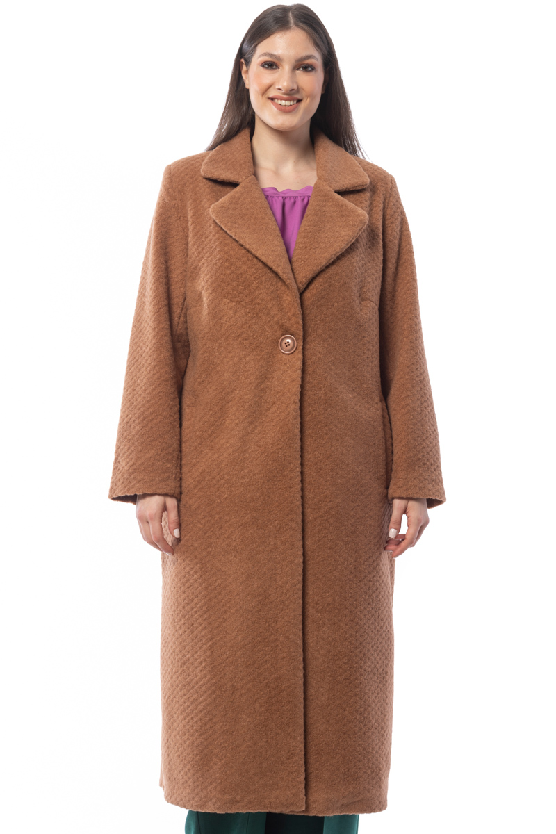 Happy Sizes Μακρύ μπουκλέ παλτό με γιακά σε καμηλό χρώμα 14223.7288-Καμηλό