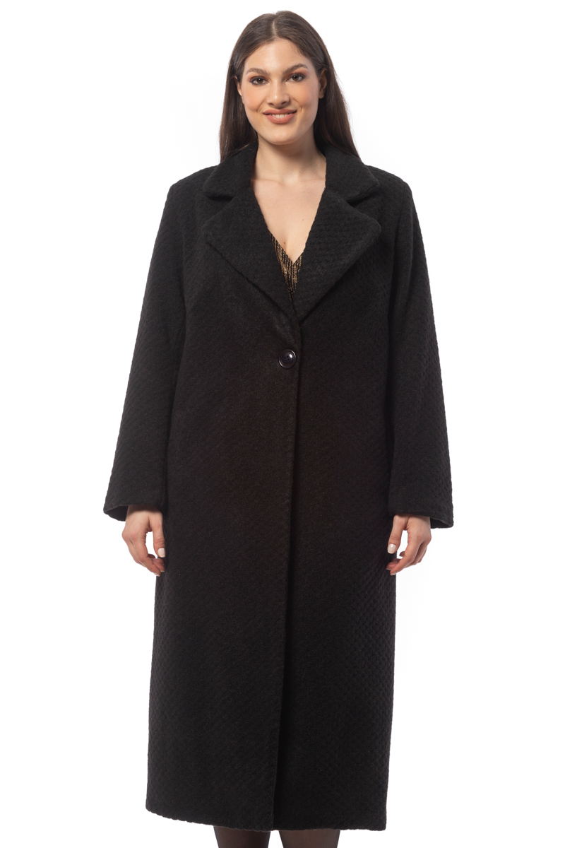 Happy Sizes Μακρύ μπουκλέ παλτό με γιακά σε μαύρο χρώμα 14223.7288-Μαύρο