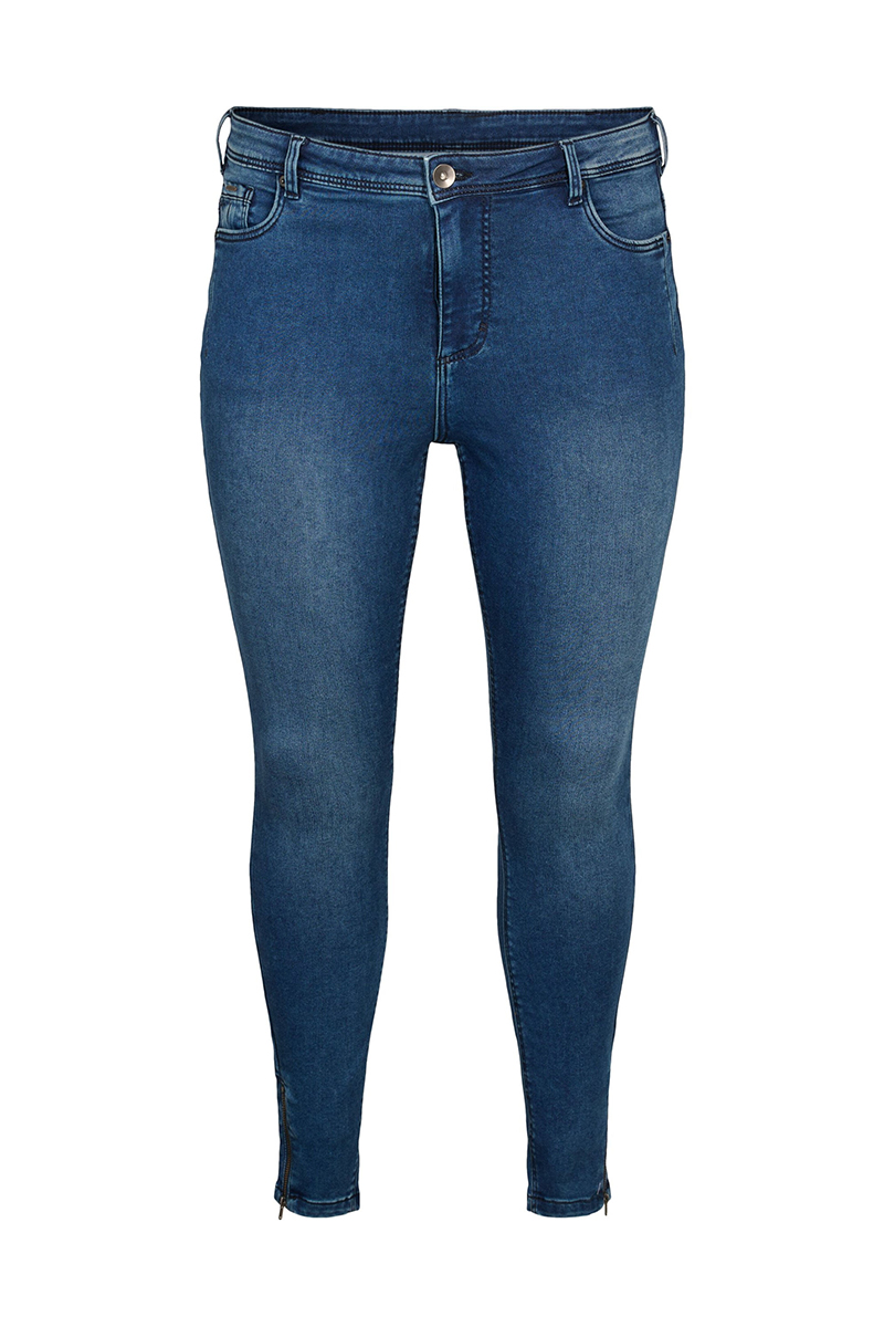 Happy Sizes Jean παντελόνι slim με φερμουάρ στο τελείωμα σε dark blue χρώμα 10181-Dark Blue Denim