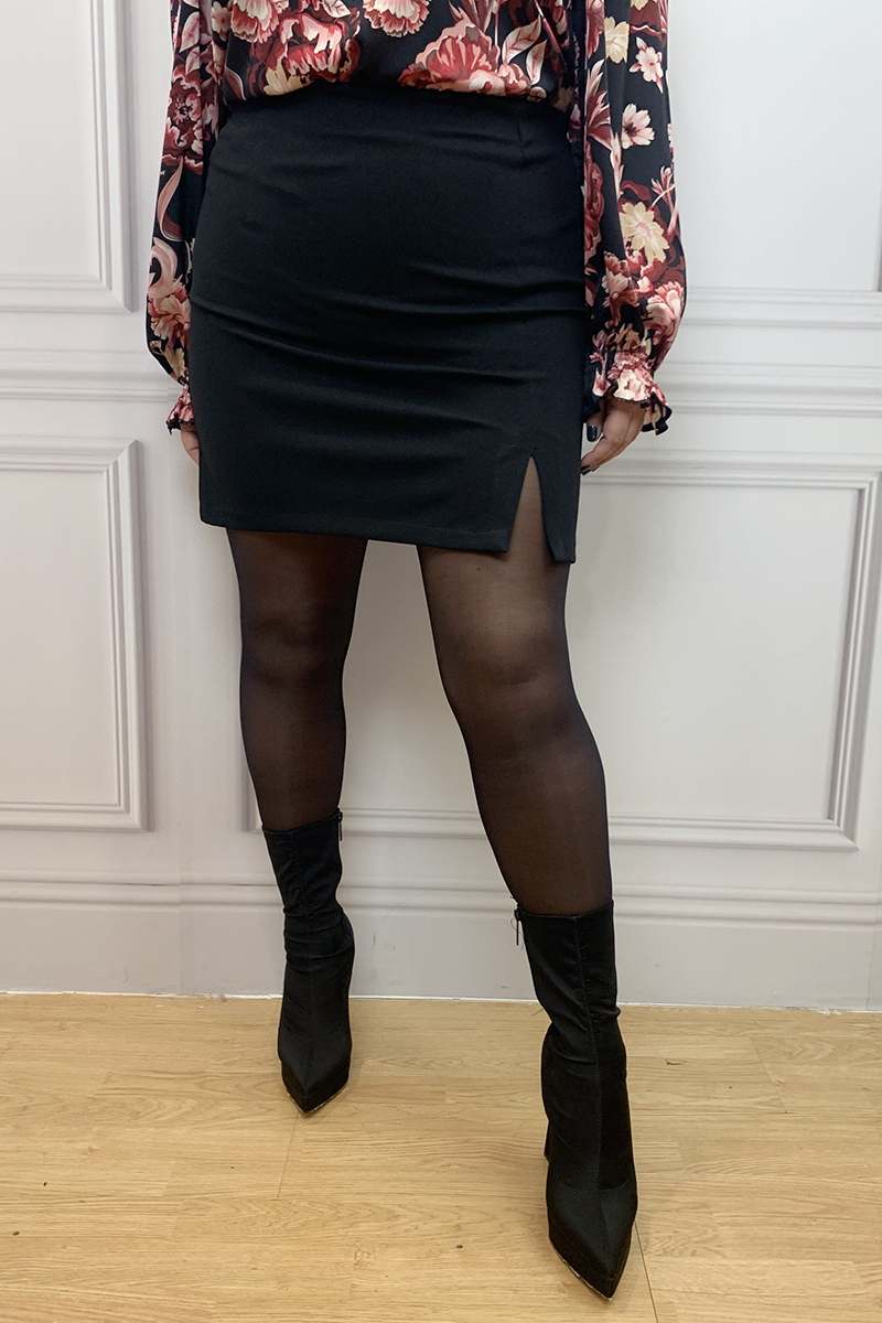 Happy Sizes Mini pencil φούστα με σκίσιμο σε μαύρο χρώμα 1423.6186-Μαύρο