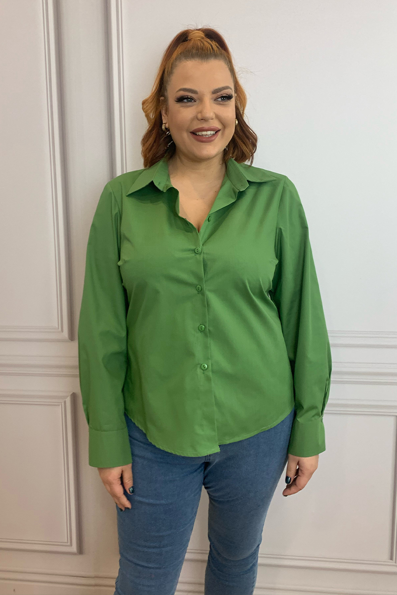 Happy Sizes Κλασικό βαμβακερό πουκάμισο σε πράσινo χρώμα 1423.5278-Πράσινο