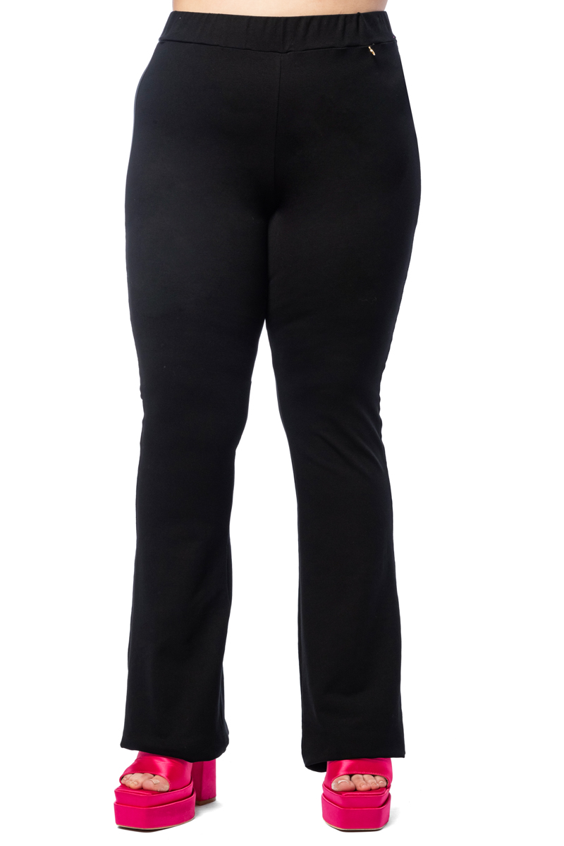 Happy Sizes Heavy ελαστικό παντελόνι καμπάνα σε μαύρο χρώμα 1423.2479-Μαύρο
