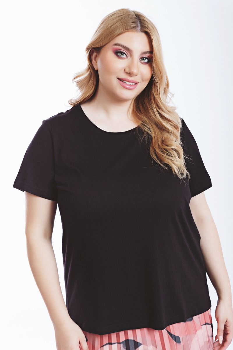 Happy Sizes Κοντομάνικο t-shirt με στρογγυλή λαιμόκοψη σε μαύρο χρώμα 1423.8416-Μαύρο