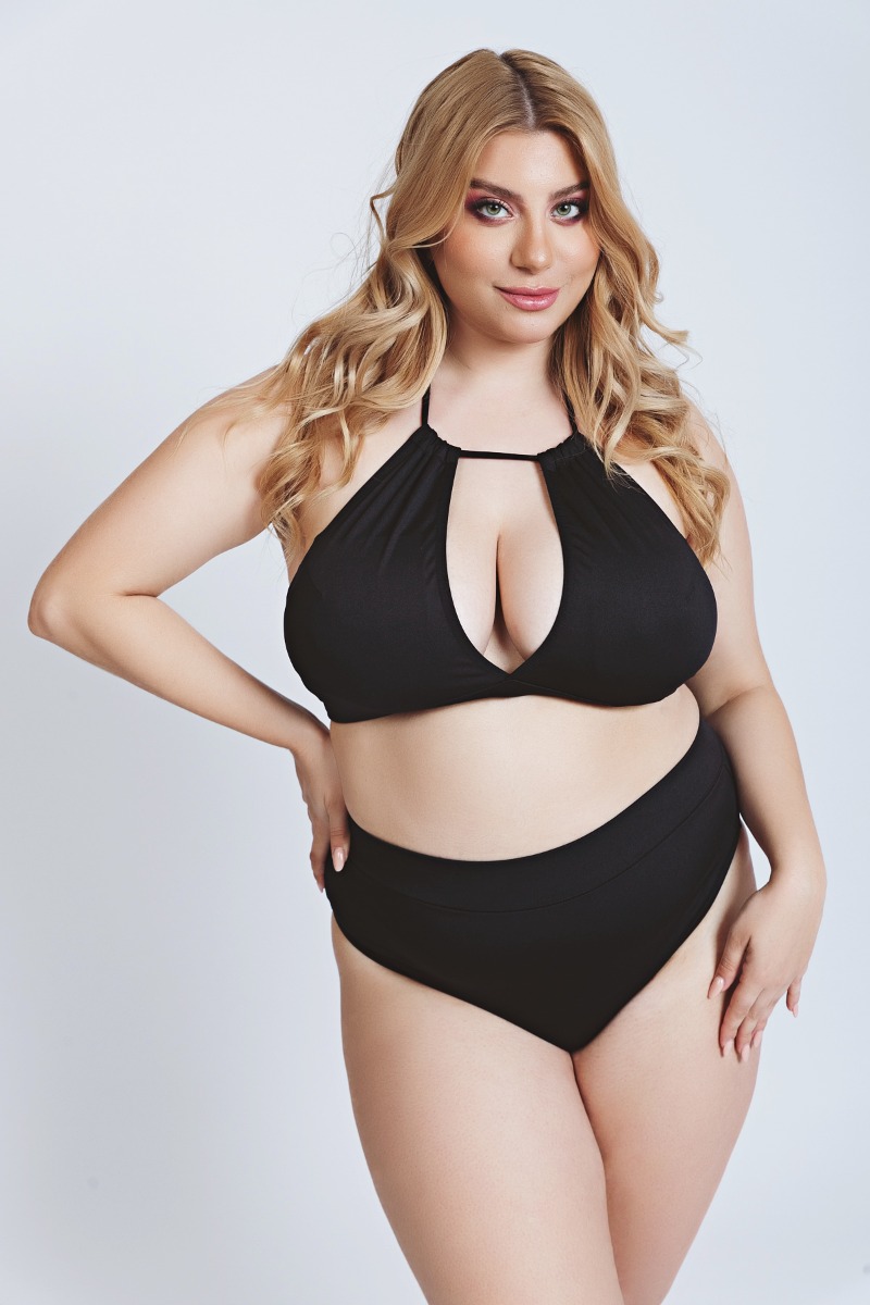 Happy Sizes Bikini-top με δέσιμο κορδόνι σε μαύρο χρώμα 1423.0472-Μαύρο