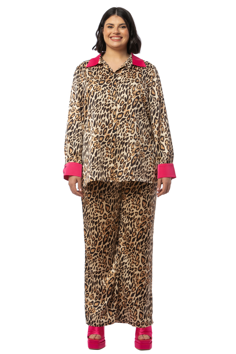 Happy Sizes Σατέν leopard πουκάμισο σε φουξ χρώμα 1423.5280-Φουξ