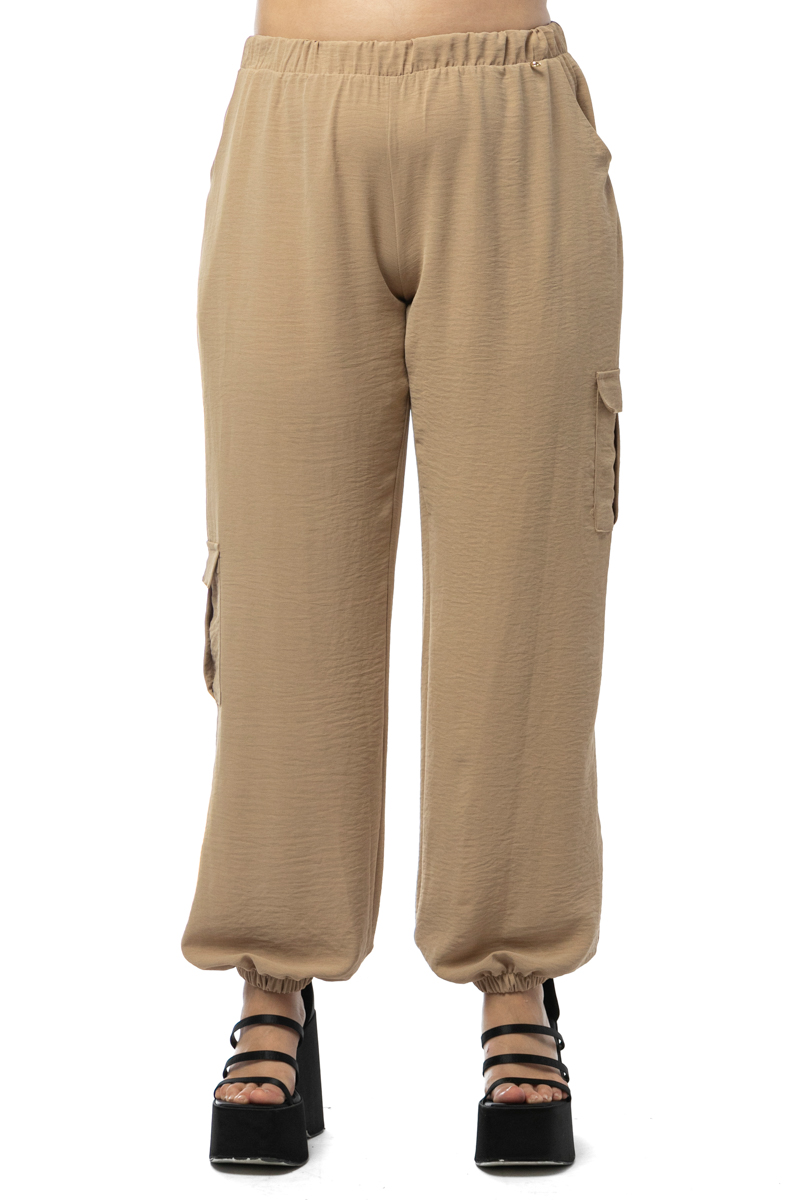 Happy Sizes Cargo παντελόνι με λάστιχο στη μέση σε μπεζ χρώμα 1423.2487-Μπεζ