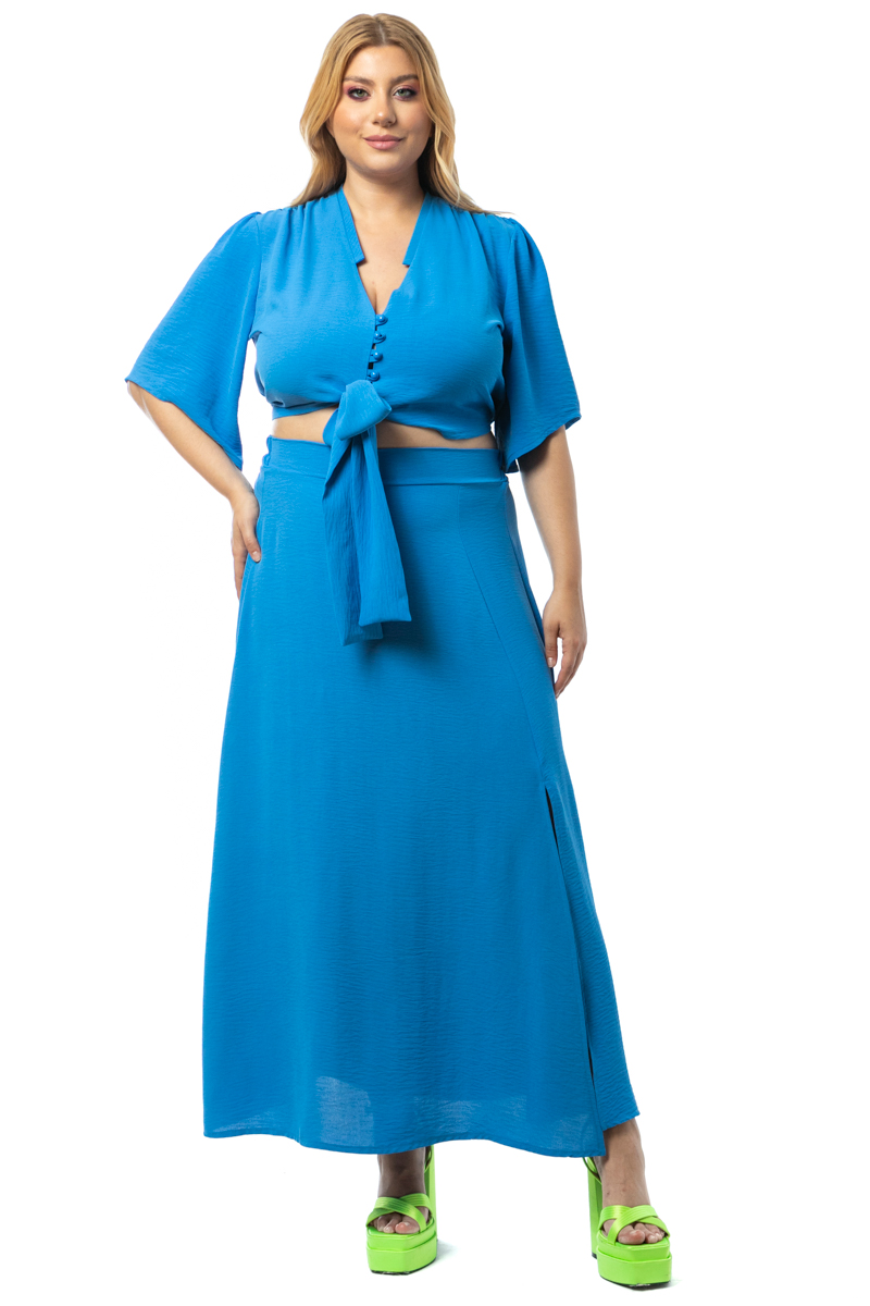 Happy Sizes Σετ crop top και φούστα με σκίσιμο σε ρουά χρώμα 1423.1823-Ρουά