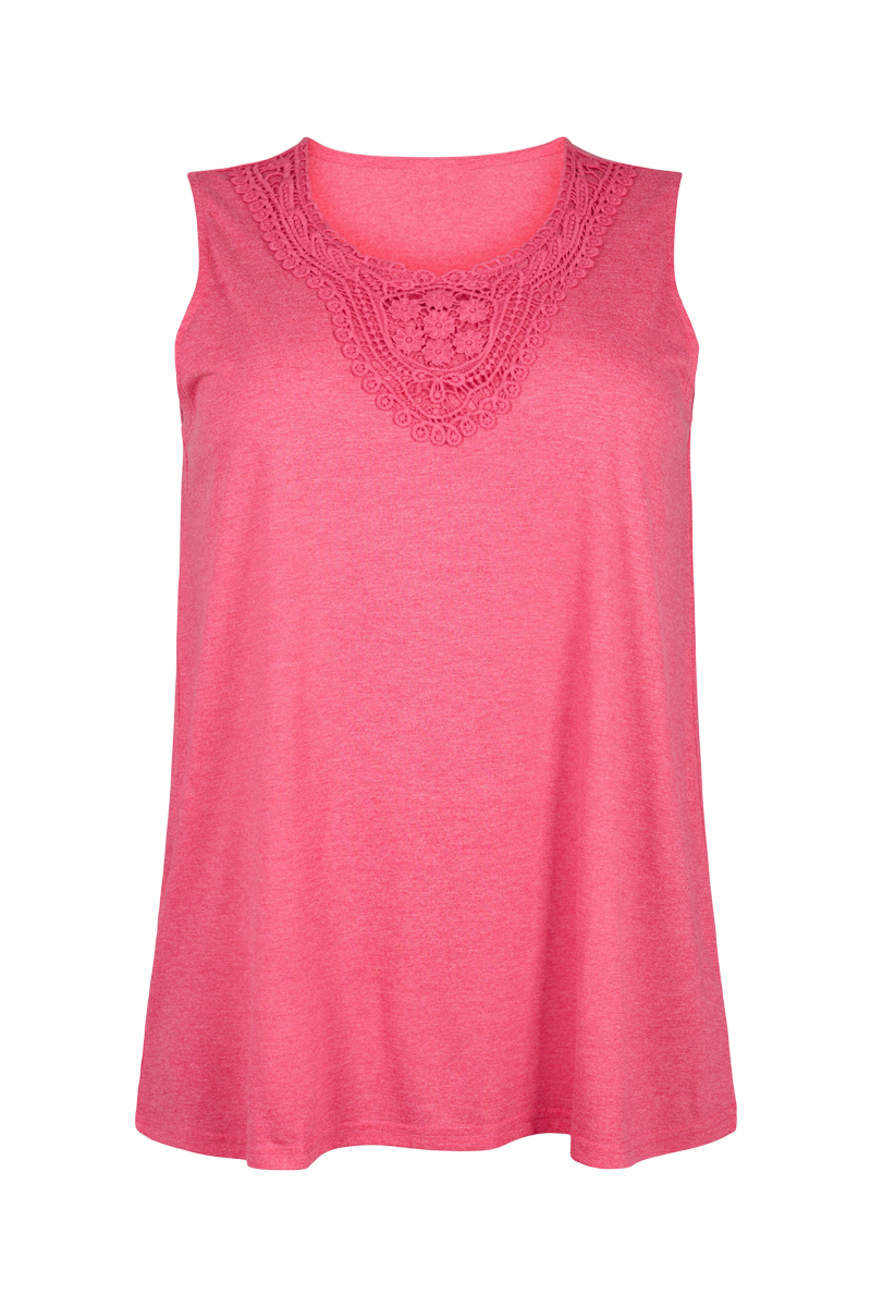 Happy Sizes Αμάνικη μπλούζα με κέντημα σε ροζ χρώμα 02383-Ροζ