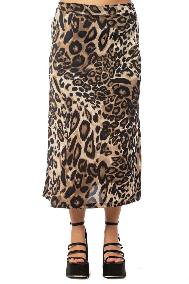 Happy Sizes Maxi εβαζέ leopard φούστα με λάστιχο σε μαύρο/μπεζ χρώμα 1423.6198-Μαύρο/Μπεζ