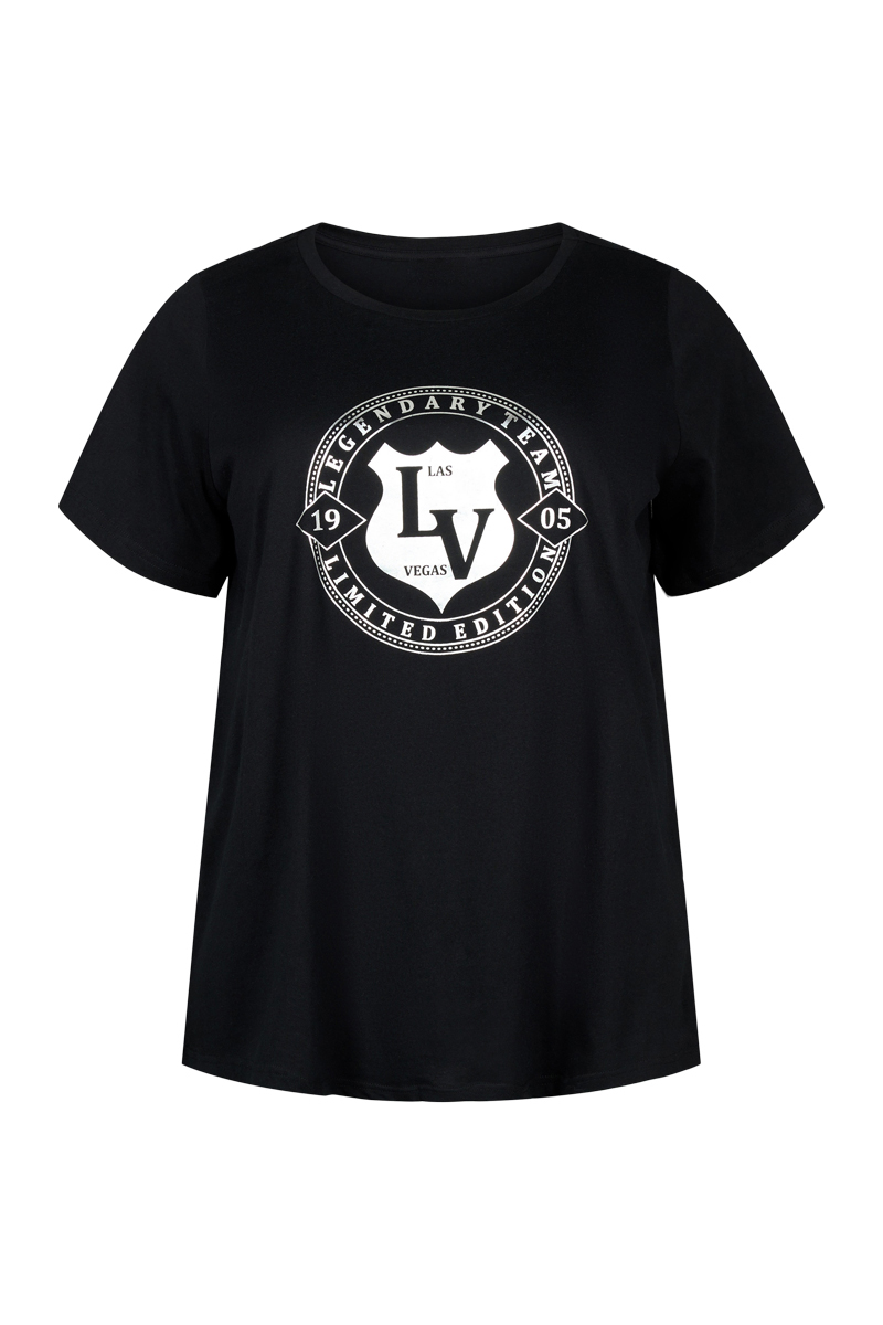 Happy Sizes Cotton t-shirt με ασημί τύπωμα σε μαύρο/ασημί χρώμα 50047/4-Μαύρο/Ασημί