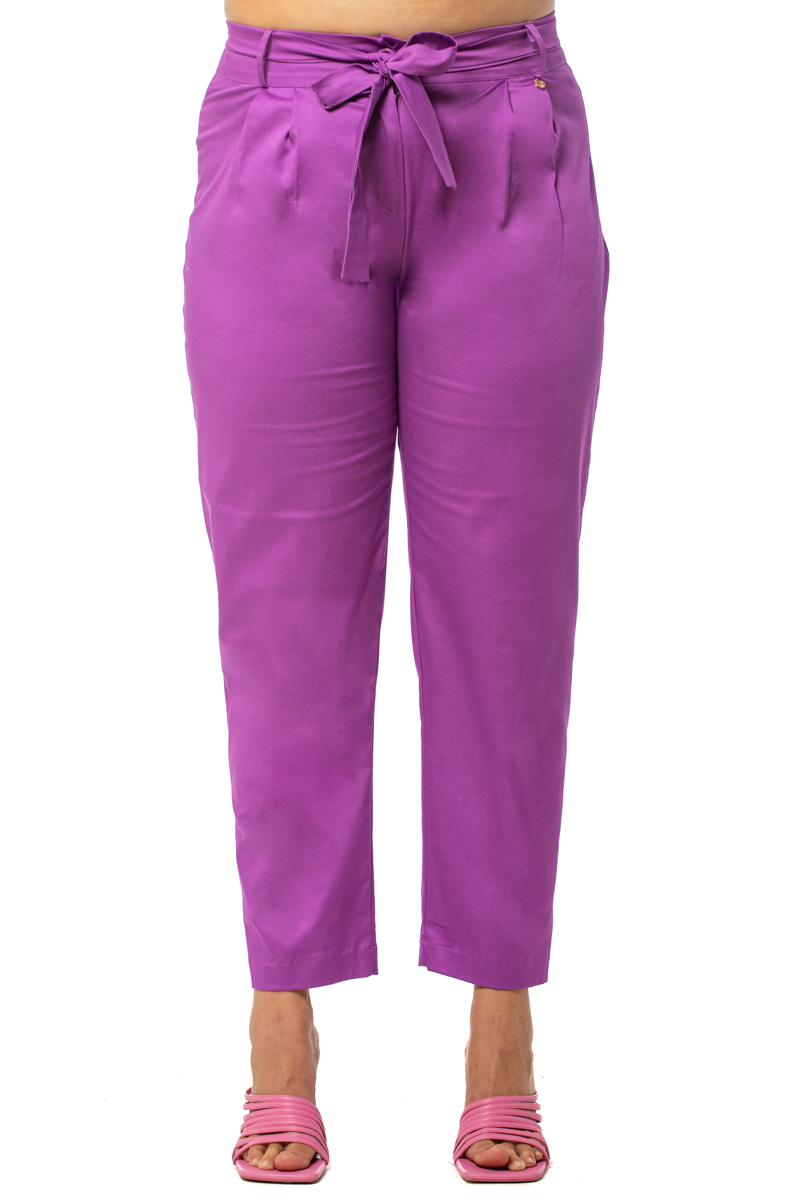 Happy Sizes Παντελόνι καμπαρντίνα με ζώνη σε μωβ χρώμα 1423.2513-Μωβ