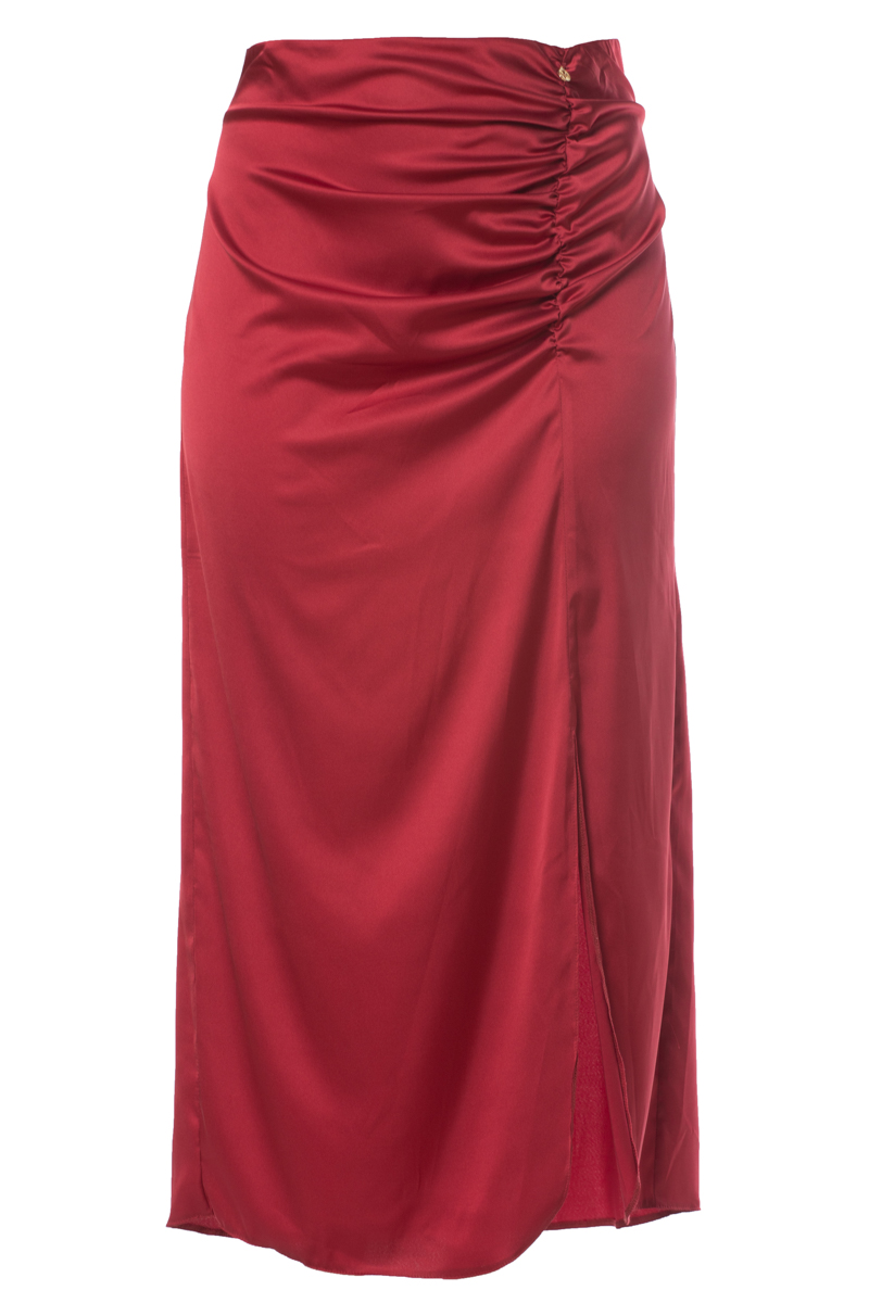 Happy Sizes Σατέν maxi φούστα με άνοιγμα στο πλάι σε μπορντώ χρώμα 14212.6151-Μπορντώ