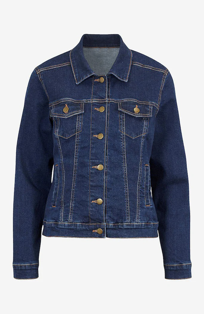 Happy Sizes Jean jacket με τσέπες και γιακά σε dark blue χρώμα 616480-Dark Blue Denim