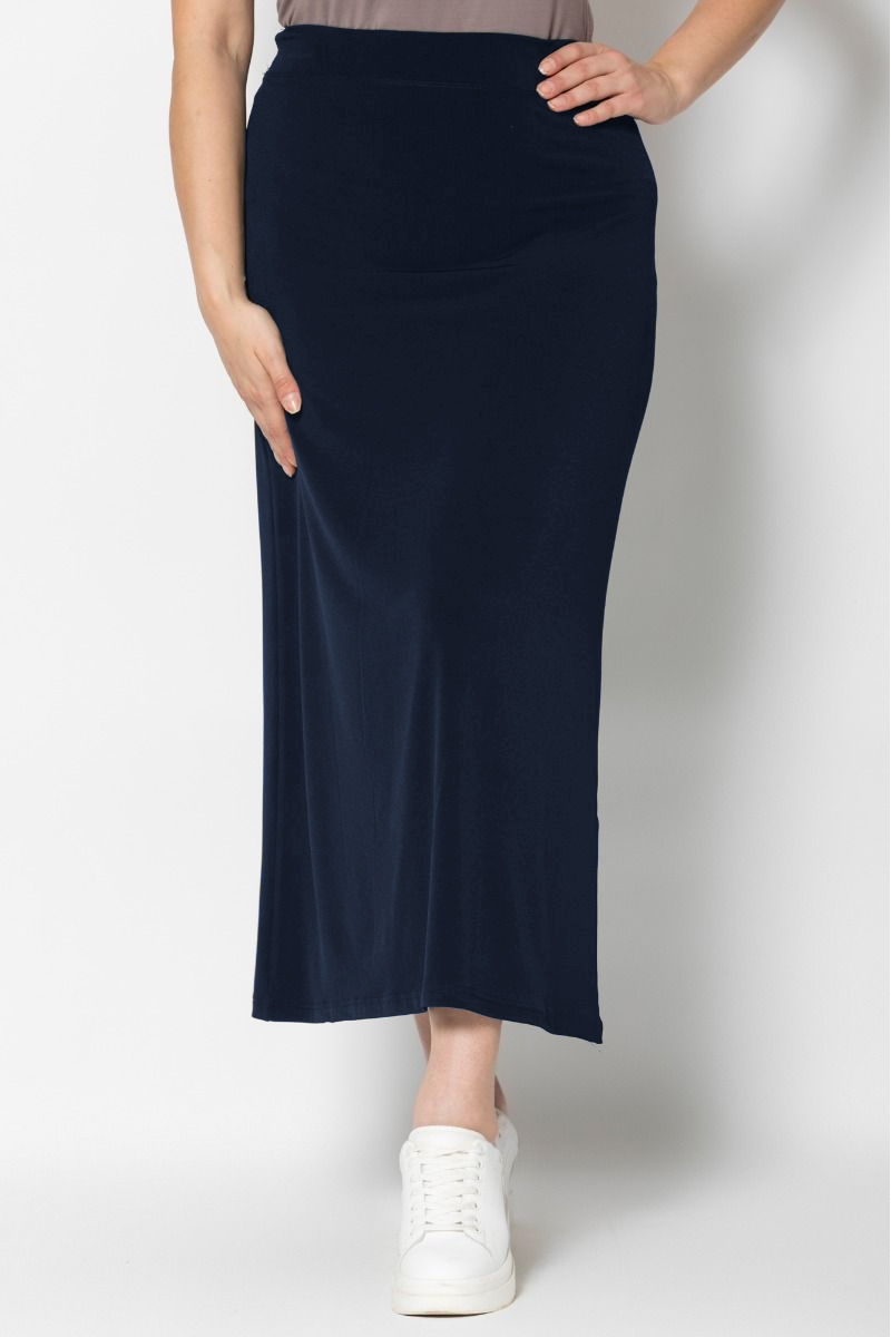 Happy Sizes Μακριά φούστα εβαζέ σε light ποιότητα με λάστιχο στη μέση σε μπλε χρώμα 1422.6166-Μπλε