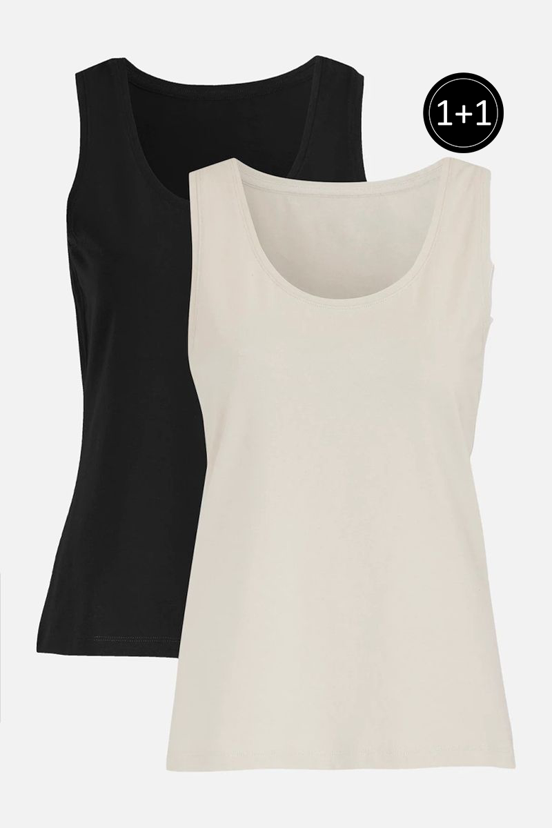 Happy Sizes Αμάνικη μπλούζα με στρογγυλή λαιμόκοψη σε μαύρο/μπεζ χρώμα (1+1) 616652-Μαύρο/Μπεζ