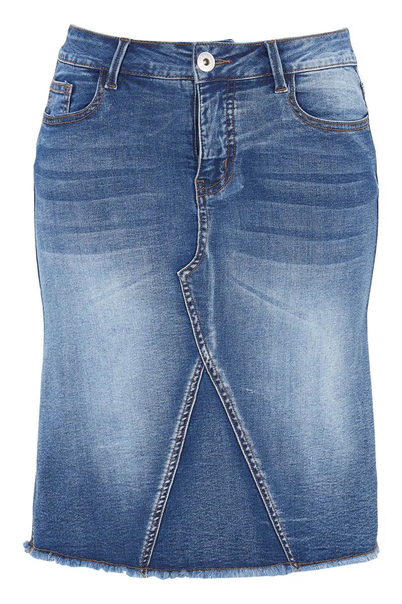 Happy Sizes Mini jean φούστα σε denim blue χρώμα 611933-Denim Blue