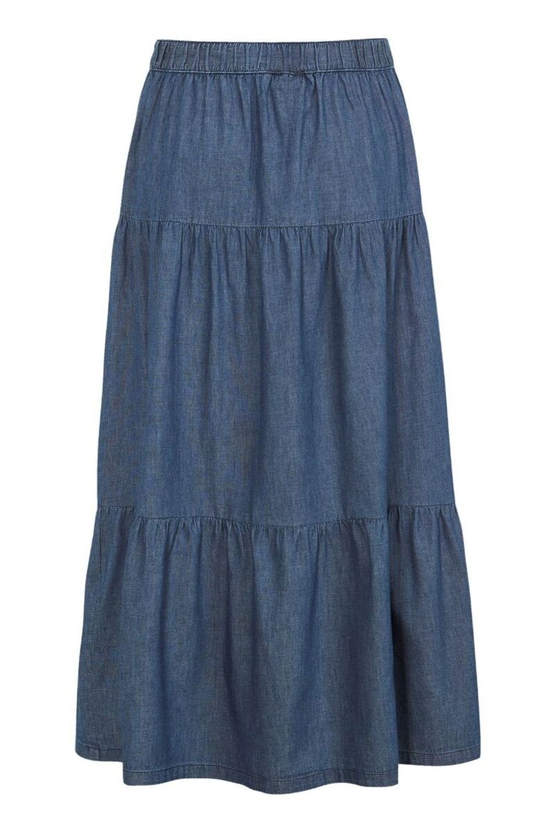 Happy Sizes Maxi φούστα με βολάν σε denim blue χρώμα 614155-Denim Blue