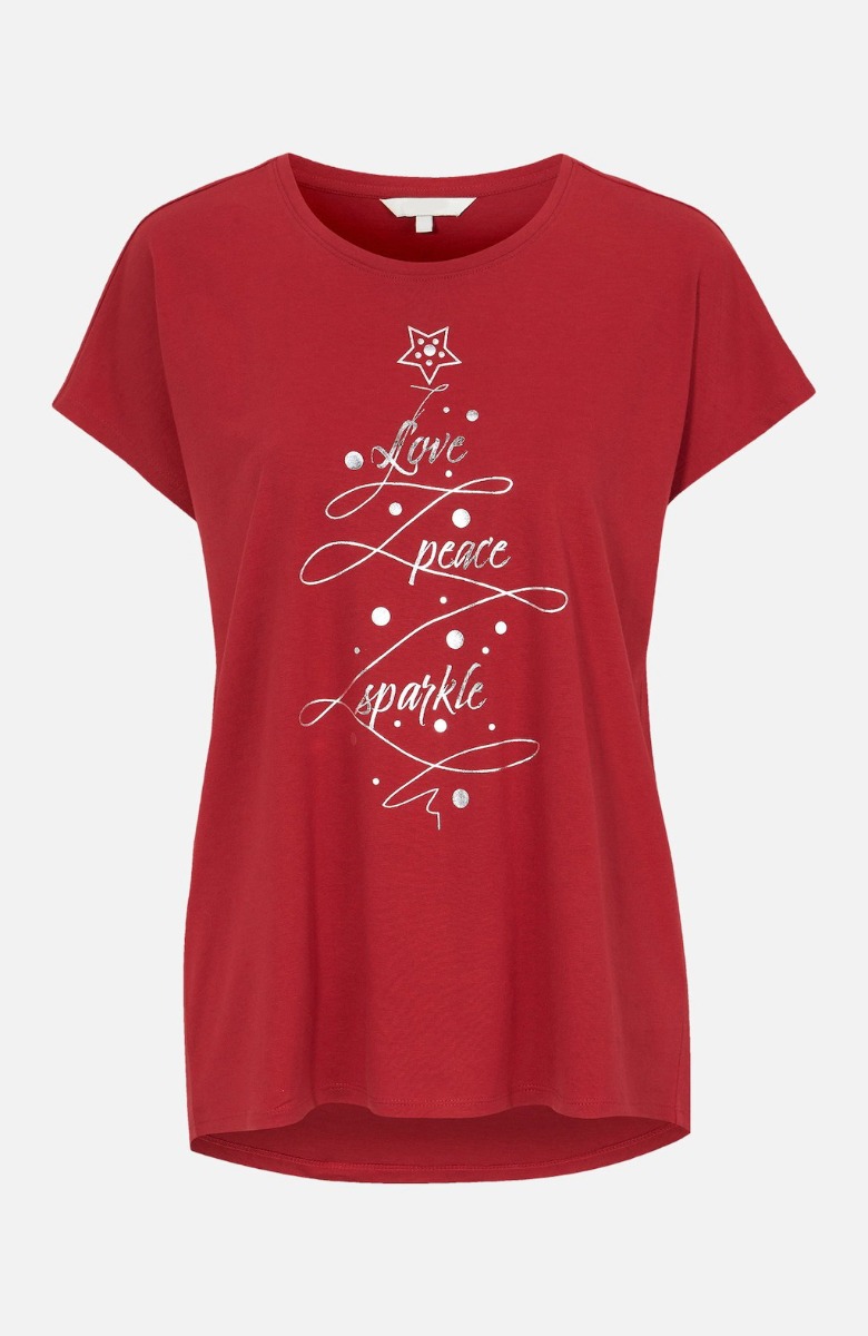 Happy Sizes T-shirt με γιορτινό τύπωμα σε κόκκινο χρώμα 615611-Κόκκινο