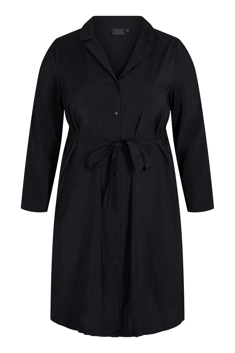 Happy Sizes Φόρεμα με ζώνη και κουμπιά σε μαύρο χρώμα 95844/4-Μαύρο