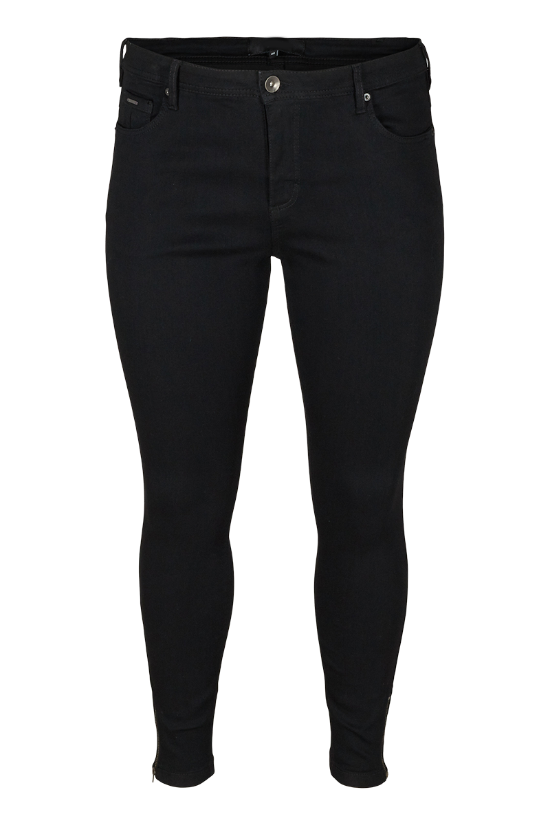 Happy Sizes Jean παντελόνι slim με φερμουάρ στο τελείωμα σε denim black χρώμα 10181-Denim Black