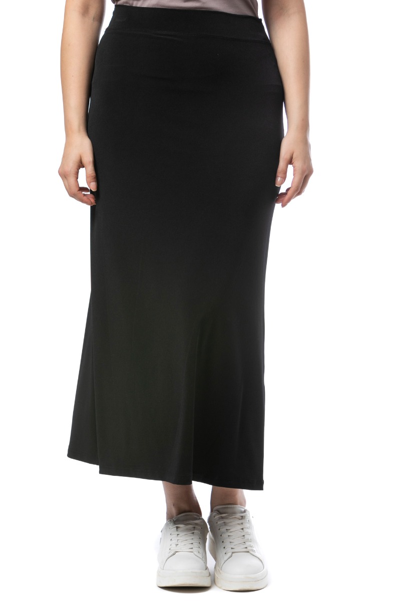 Happy Sizes Μακριά φούστα εβαζέ σε light ποιότητα με λάστιχο στη μέση 1422.6166-Μαύρο