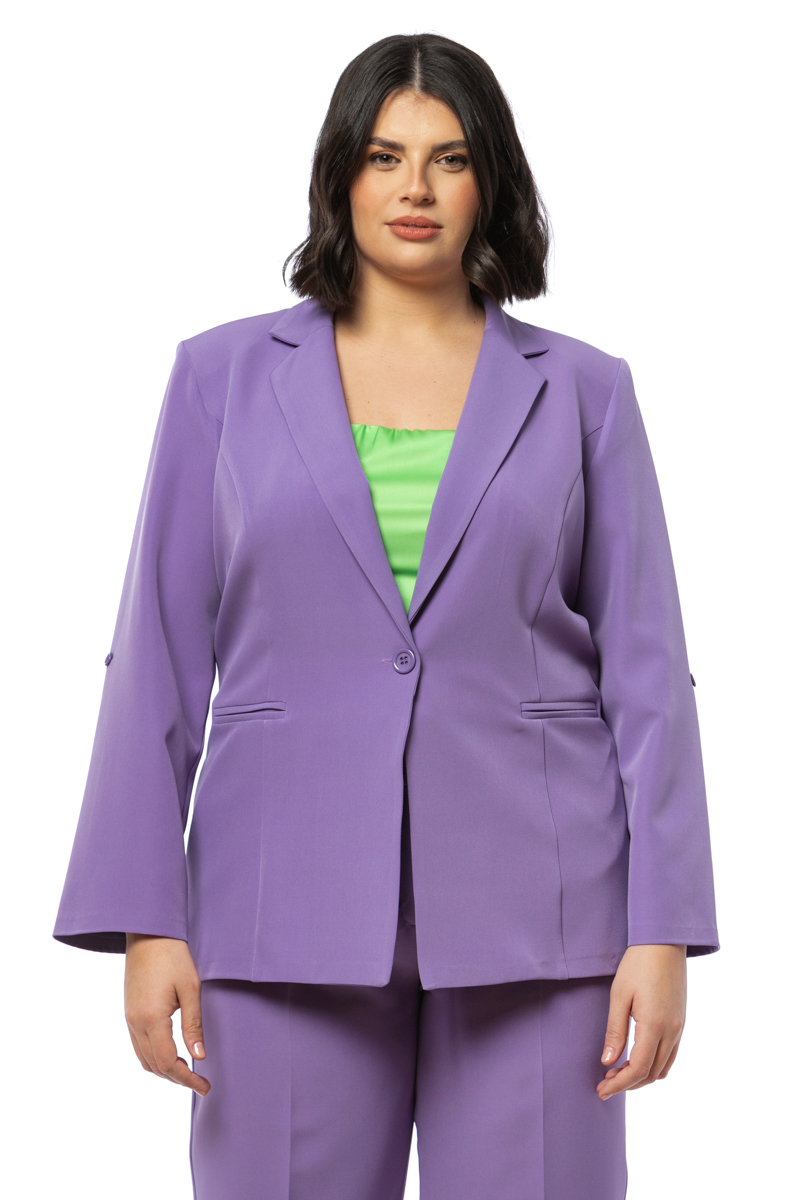 Happy Sizes Κρεπ σακάκι αφοδράριστο με κουμπί σε μωβ χρώμα 1422.3087-Μωβ