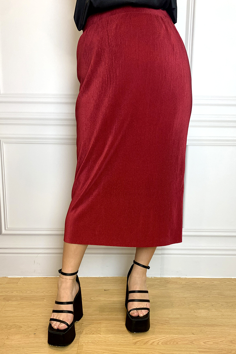 Happy Sizes Μακριά φούστα γκοφρέ σε κόκκινο χρώμα 14223.6175-Κόκκινο