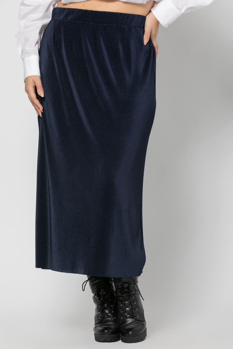 Happy Sizes Μακριά φούστα γκοφρέ σε μπλε χρώμα 14223.6175-Μπλε