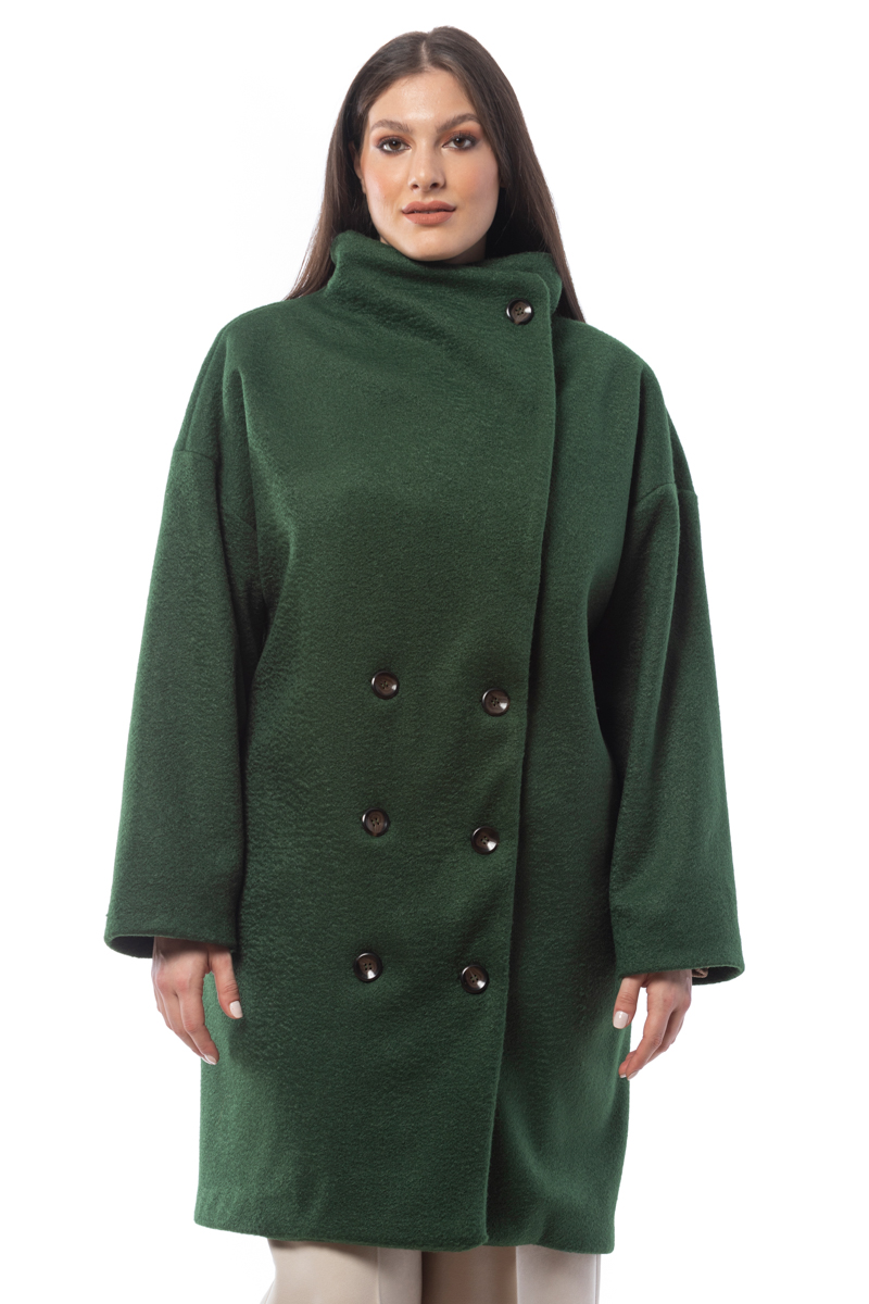 Happy Sizes Μπουκλέ σταυρωτό παλτό σε πράσινο χρώμα 14223.7285-Πράσινο