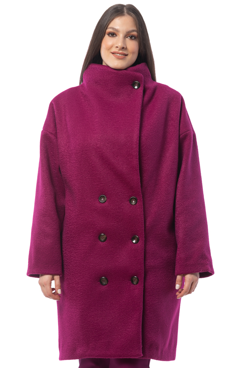 Happy Sizes Μπουκλέ σταυρωτό παλτό σε φούξια χρώμα 14223.7285-Φουξ