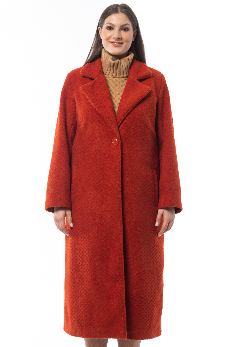 Happy Sizes Μακρύ μπουκλέ παλτό με γιακά σε πορτοκαλί χρώμα 14223.7288-Πορτοκαλί