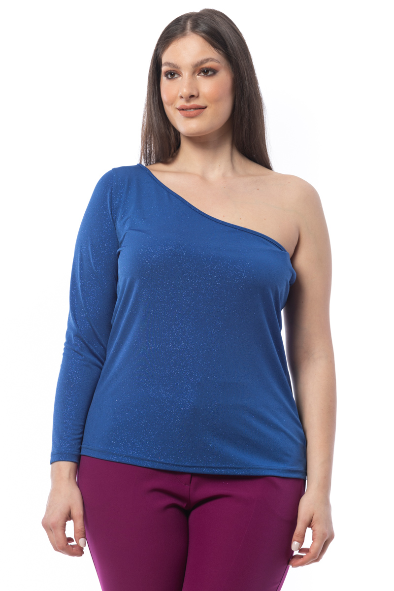 Happy Sizes Glitter μπλούζα με έναν ώμο σε ρουά χρώμα 14223.1701-Ρουά