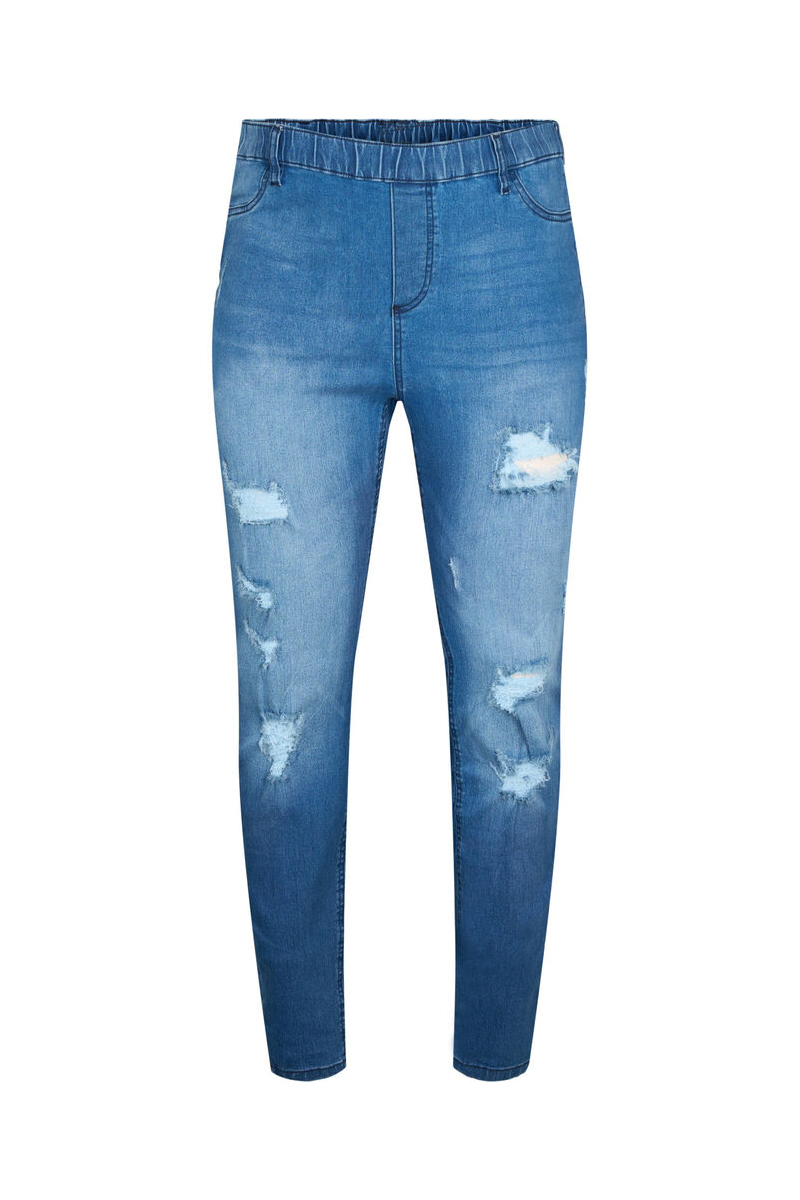 Happy Sizes Jean παντελόνι κολάν με φθορές σε denim blue χρώμα 10948-Denim Blue