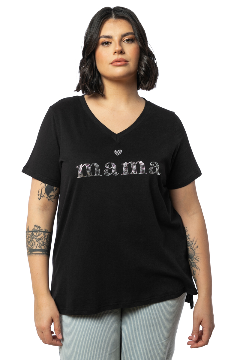 Happy Sizes T-shirt με τύπωμα “mama” με στρας σε μαύρο χρώμα 1423.8429-Μαύρο