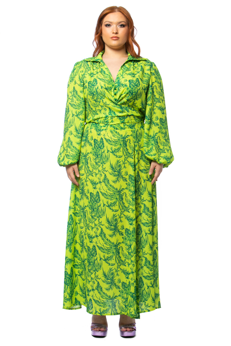 Happy Sizes Σετ crop-top και maxi φούστα με σκίσιμο σε λαχανί χρώμα 1423.5282-Λαχανί