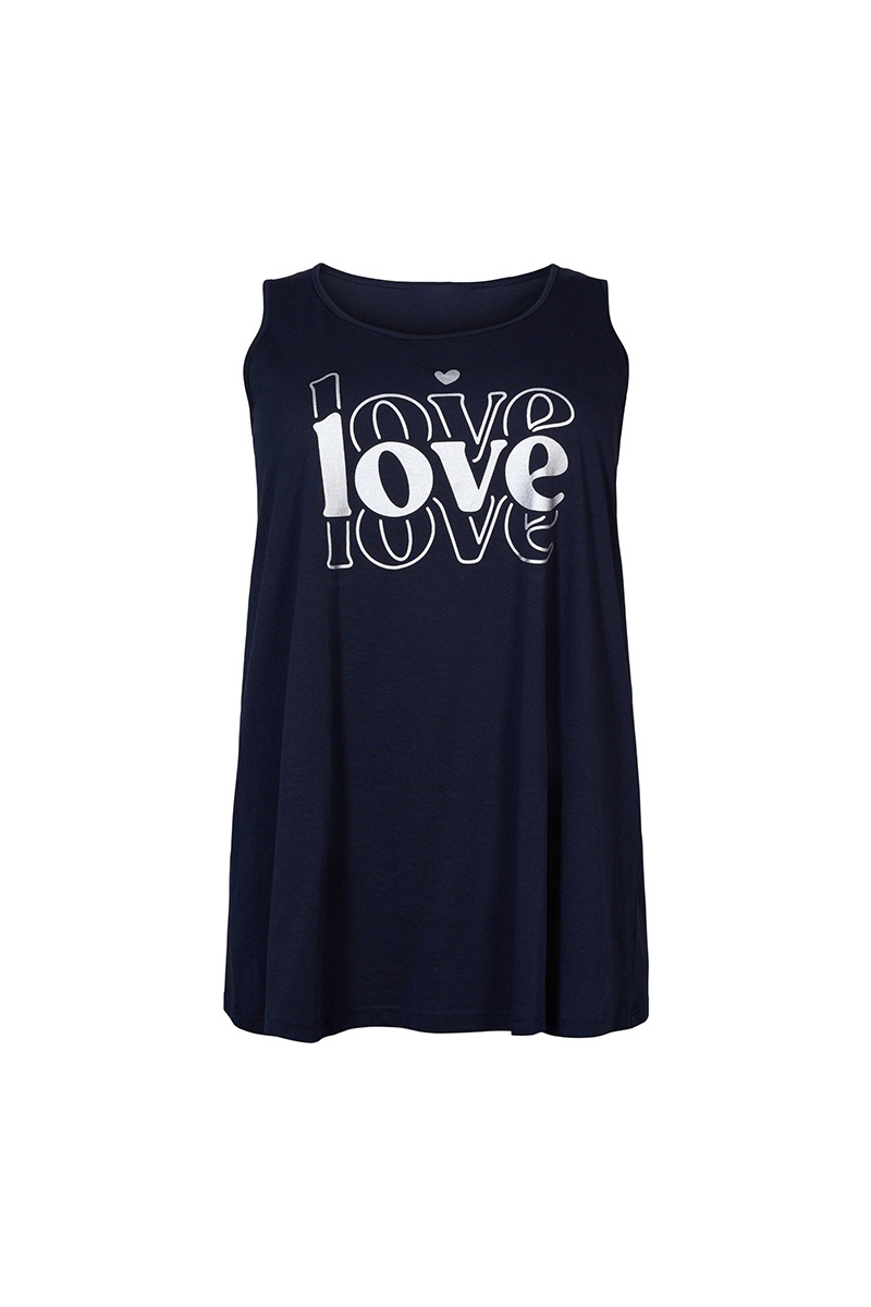 Happy Sizes Αμάνικη ελαστική μπλούζα με τύπωμα ‘love’ σε μπλε σκούρο χρώμα 50098/8-Μπλε Σκούρο