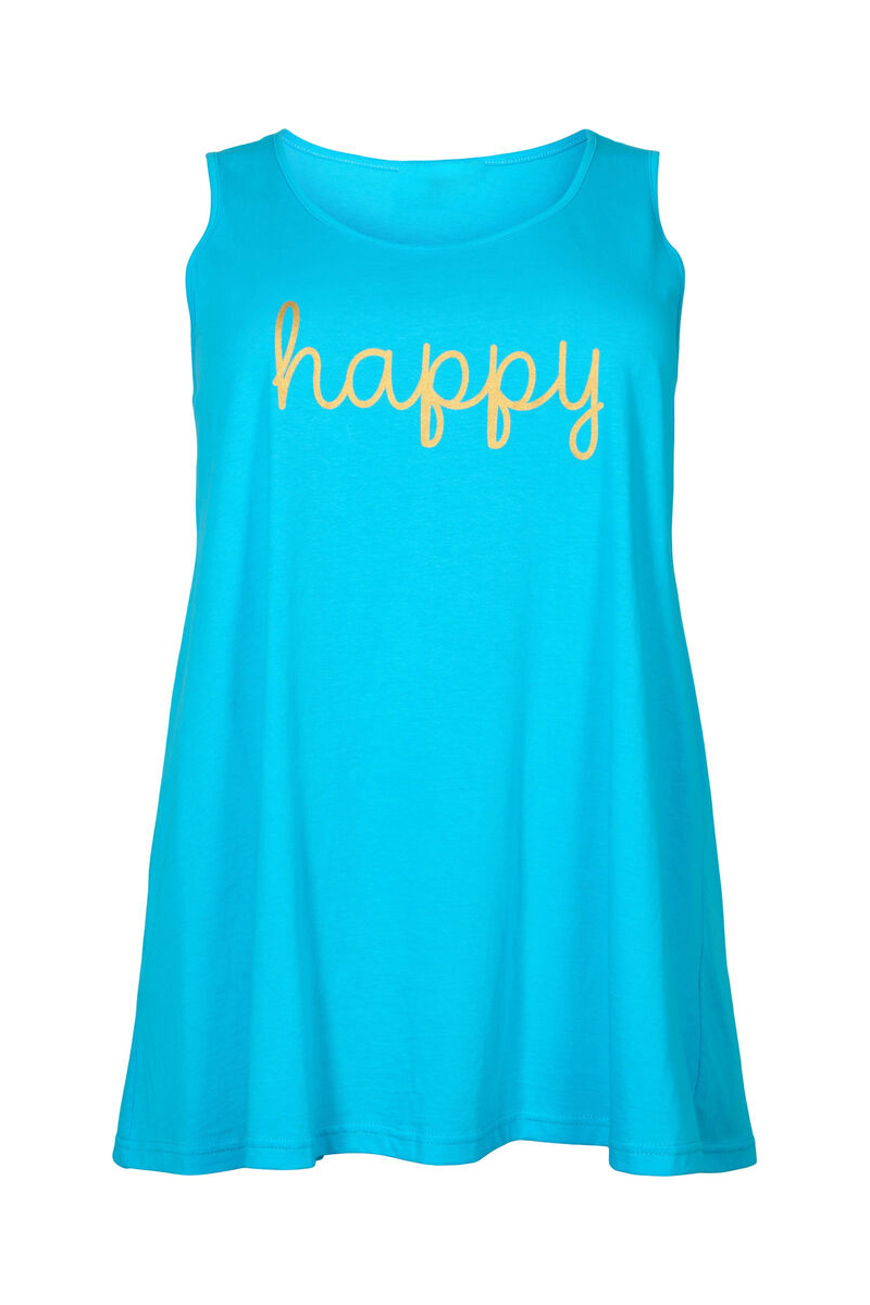 Happy Sizes Αμάνικη ελαστική μπλούζα με τύπωμα ‘happy’ σε τυρκουάζ χρώμα 50098/8-Τυρκουάζ
