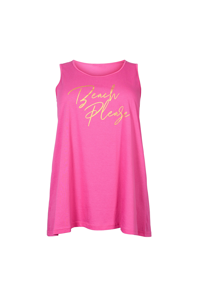 Happy Sizes Αμάνικη ελαστική μπλούζα με τύπωμα ‘beach please’ σε φουξ χρώμα 50098/8-Φουξ