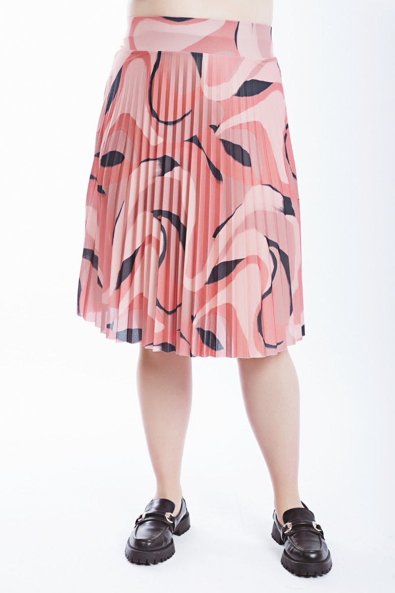 Happy Sizes Midi πλισέ φούστα με print σε σομών χρώμα 1423.6185-Σομών