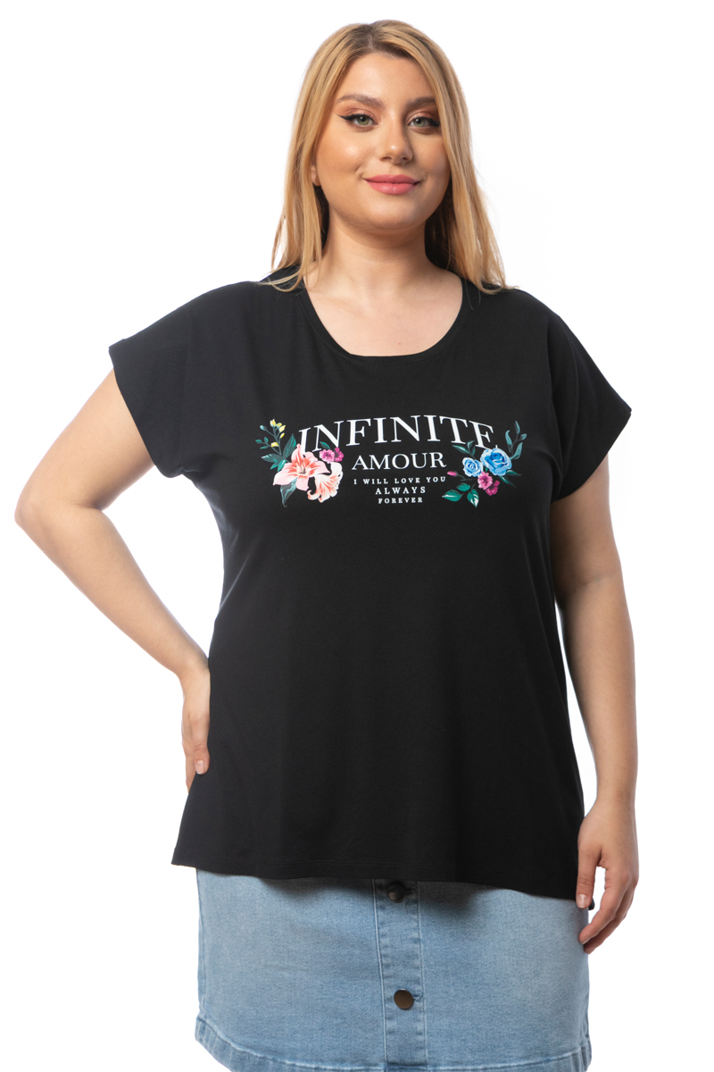 Happy Sizes T-shirt με τύπωμα “Infinite Amour” σε μαύρο χρώμα 1423.8431-Μαύρο