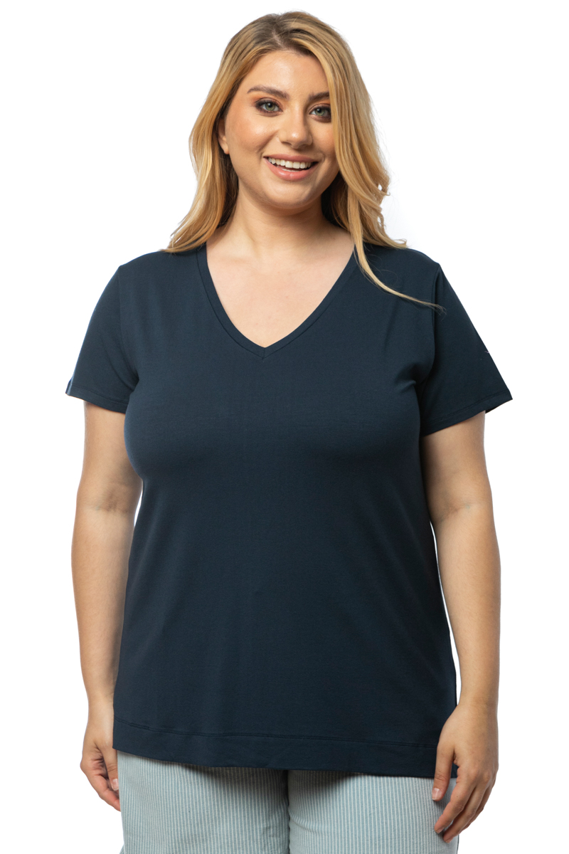 Happy Sizes T-shirt με V λαιμόκοψη σε μπλε χρώμα 1423.8432-Μπλε