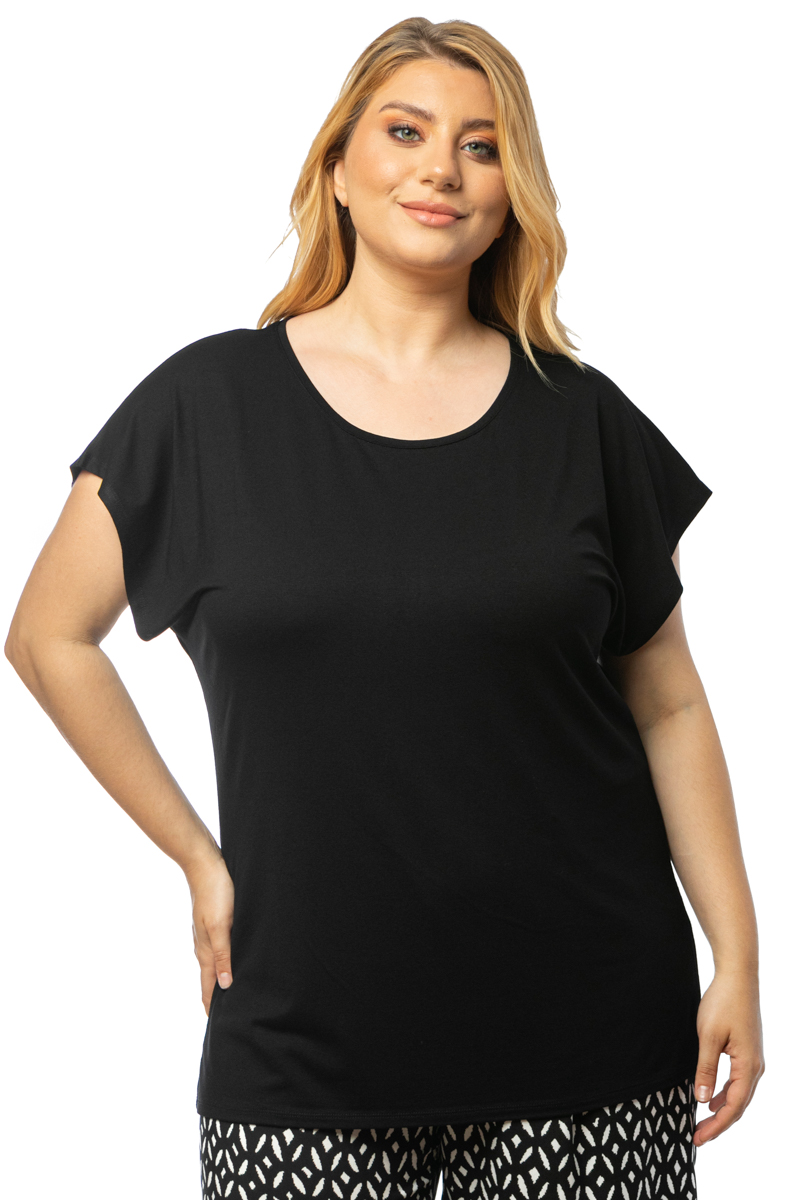 Happy Sizes T-shirt με στρογγυλή λαιμόκοψη σε μαύρο χρώμα 1423.8433-Μαύρο